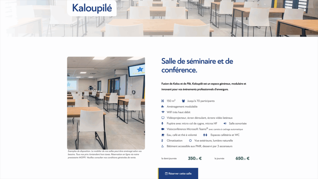 Site vitrine du pôle de santé Carambole : page de présentation d'une salle