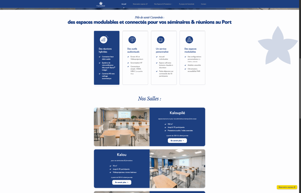 Site vitrine du pôle de santé Carambole : page d'accueil