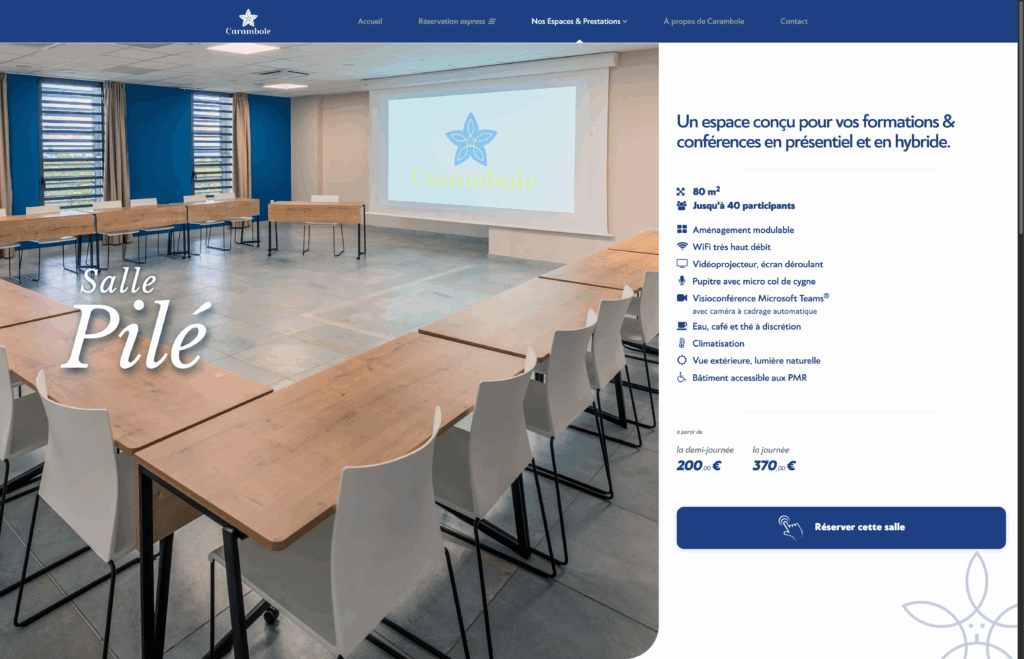 Site vitrine du pôle de santé Carambole : page d'une salle
